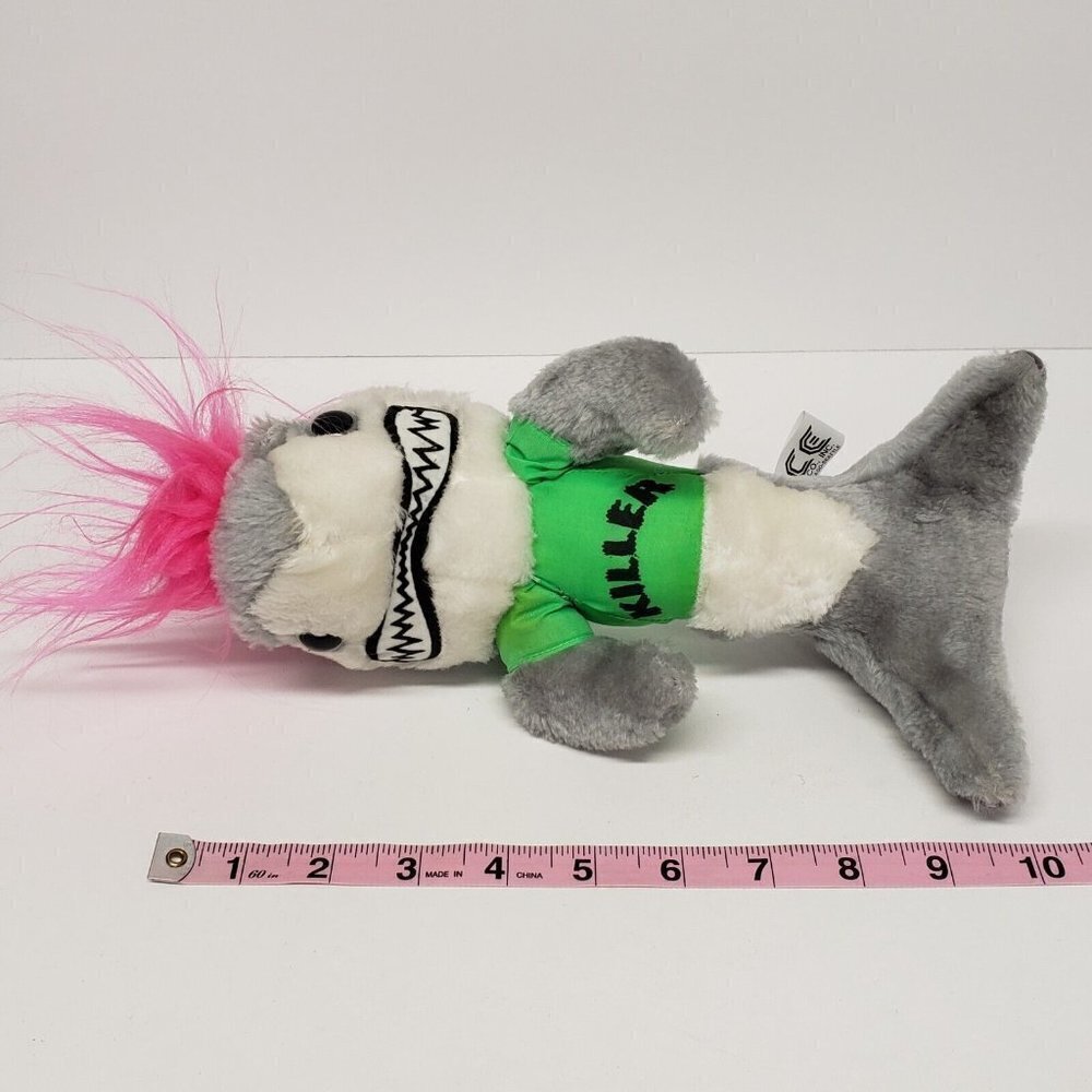 Ace Novelty 10" Gray Shark Green Killer Shirt Pink Hair Stuffed Animal Plush - Picture 10 of 11